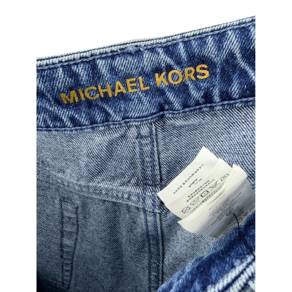 NWT Michael Kors Pleated Belted Denim Pants Vintage Wash High Rise Tapered Sz 12